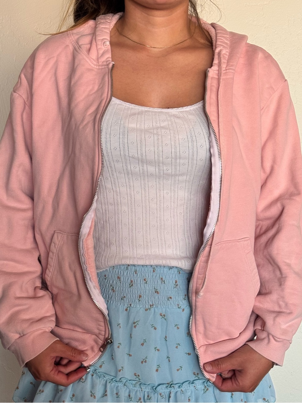 Reformation Soft Pink Zip-Front Hoodie View 4